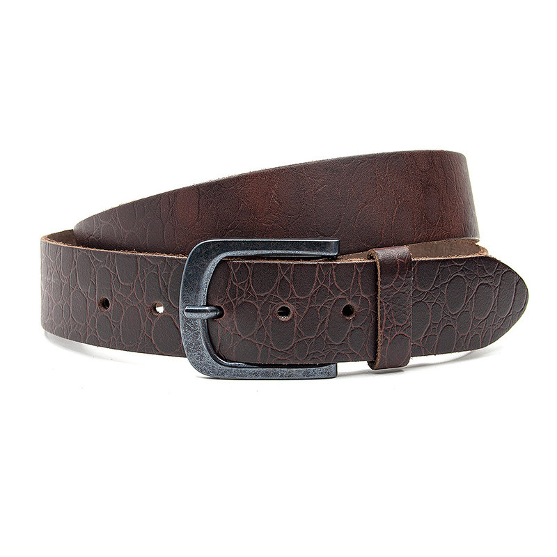 A-Zone Jeansriem bruin met kroko print