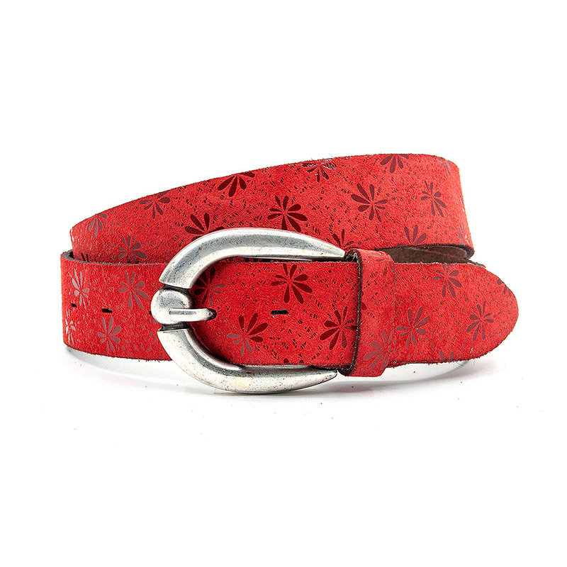 Thimbly Belts Jeansriem rood met bloemenprint