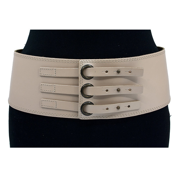 Thimbly Belts Brede heupriem beige met 3 sluitingen