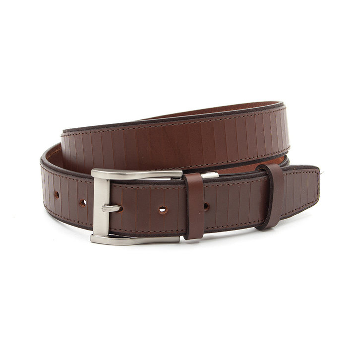 Gilmart Mooie jeansriem bruin met sleufjes patroon
