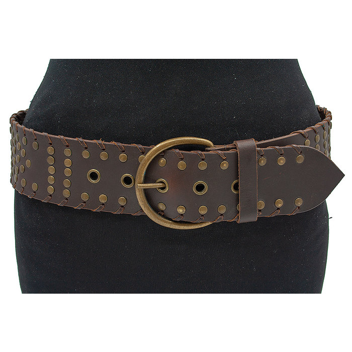 Thimbly Belts Dames riem bruin met bronzen nieten