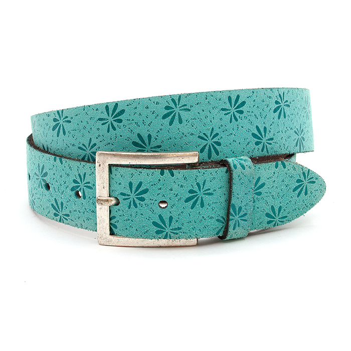 A-Zone Dames riem turquoise met bloemmotief