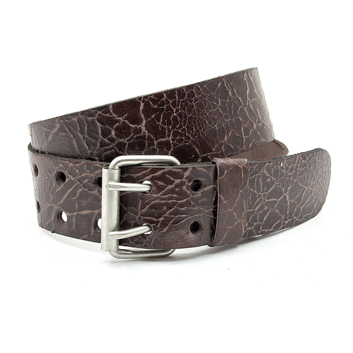 Thimbly Belts Stoere jeans riem bruin met dubbele doorns