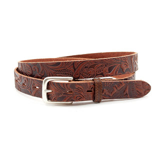 Thimbly Belts Dames riem rood bruin met Inka print