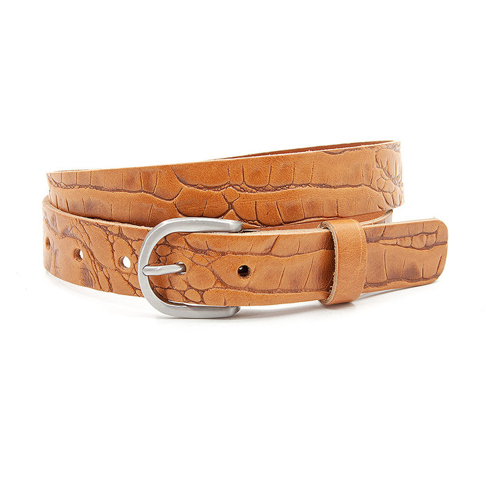Thimbly Belts Mooie soepele cognac riem met croco print.