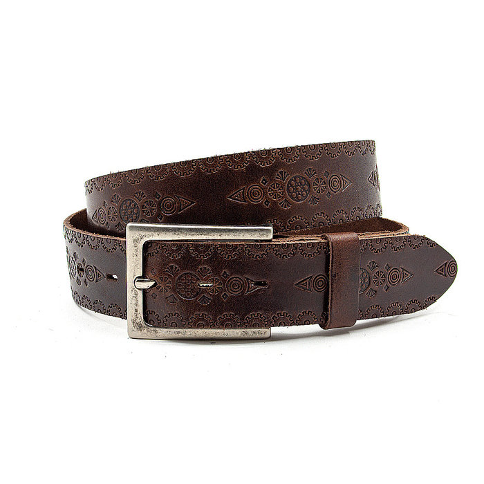 Thimbly Belts Dames riem choco bruin met Inka print