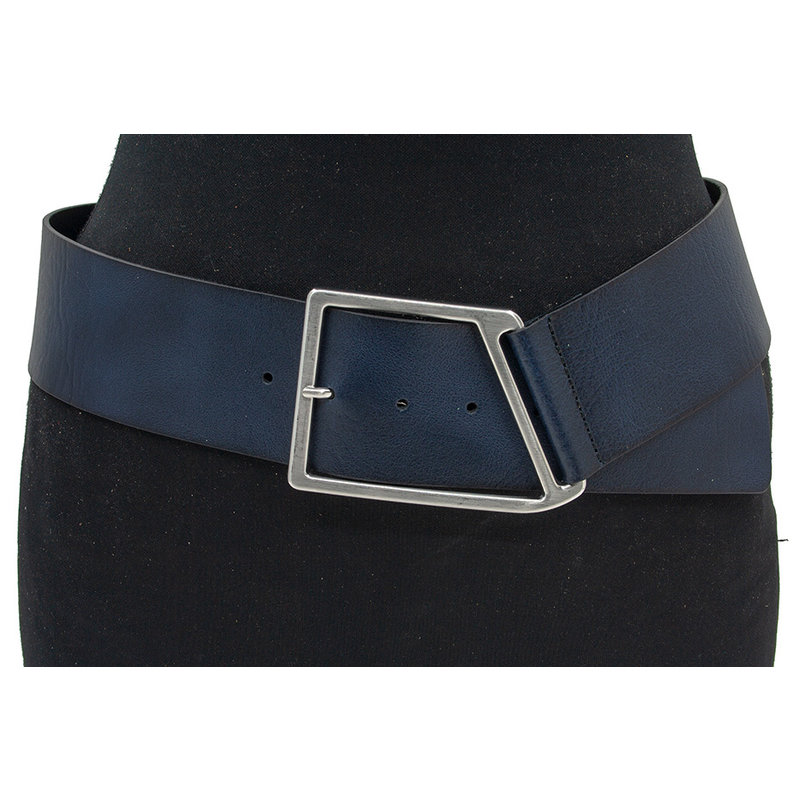 Thimbly Belts Dames brede heupriem donkerblauw glad leer
