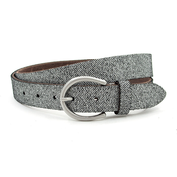 Thimbly Belts Dames riem zwart/zilver tweed