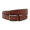 Jeansriem donker cognac reptiel print