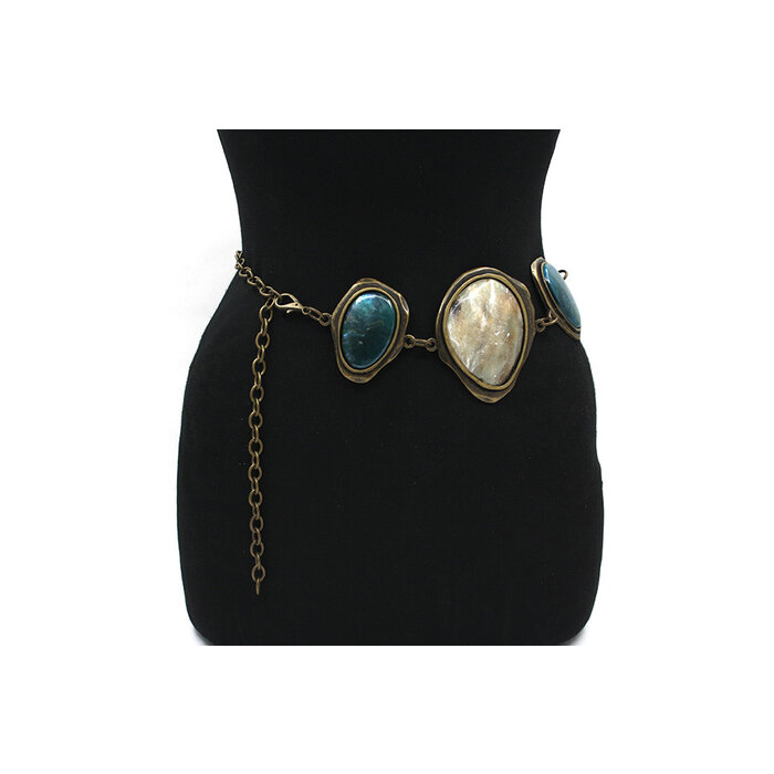 Thimbly Belts Kettingriem brons met stenen