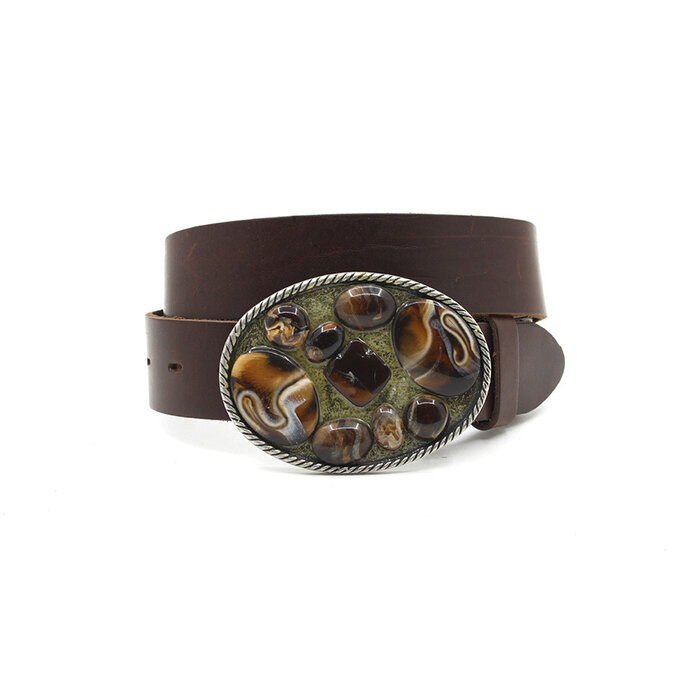 A-Zone Dames buckle riem bruin met stenen