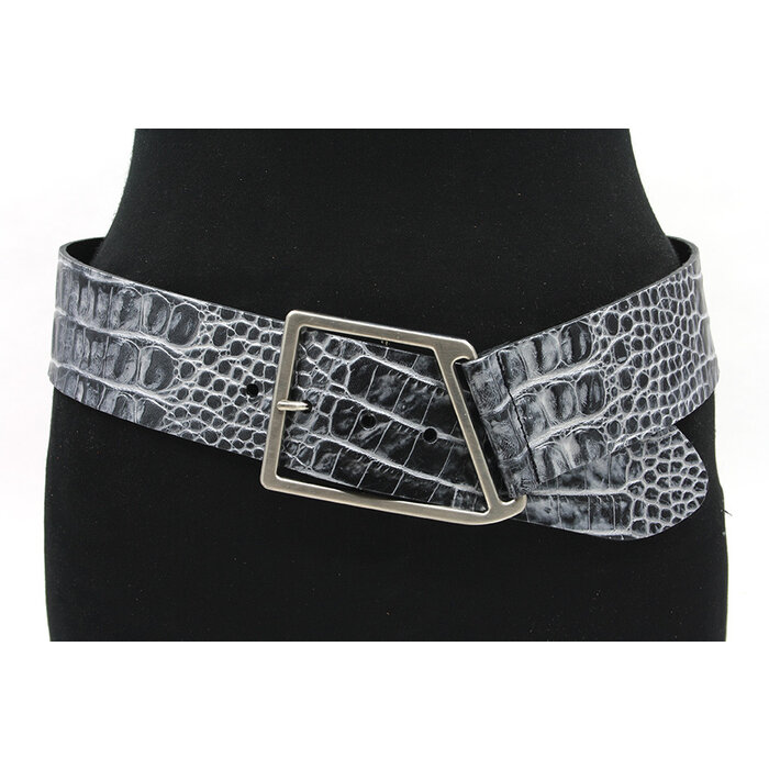 Thimbly Belts Dames brede heupriem zilver/zwart croco