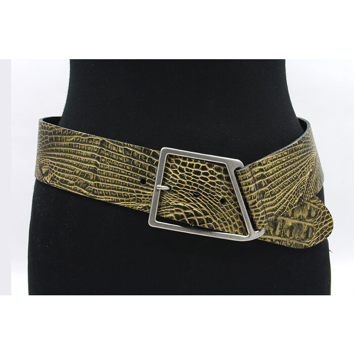 Thimbly Belts Dames brede heupriem goud/zwart croco