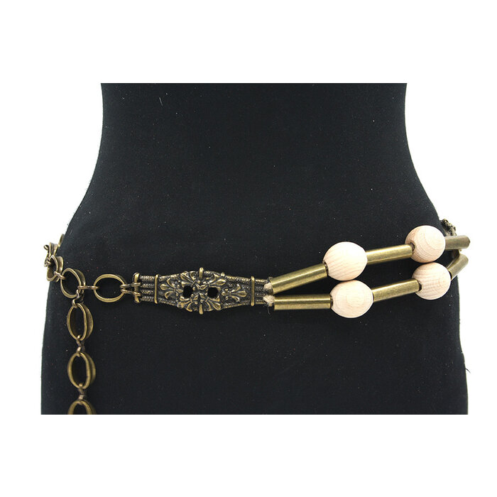 A-Zone Dames kettingriem brons met houten balletjes