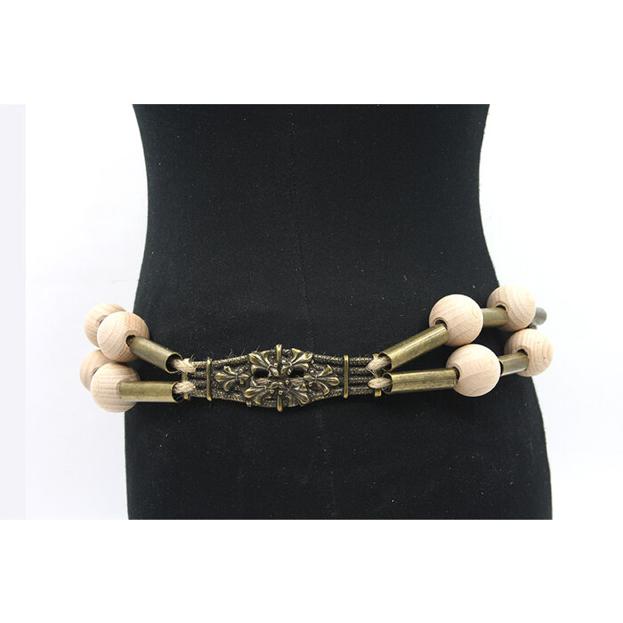 A-Zone Dames kettingriem brons met houten balletjes