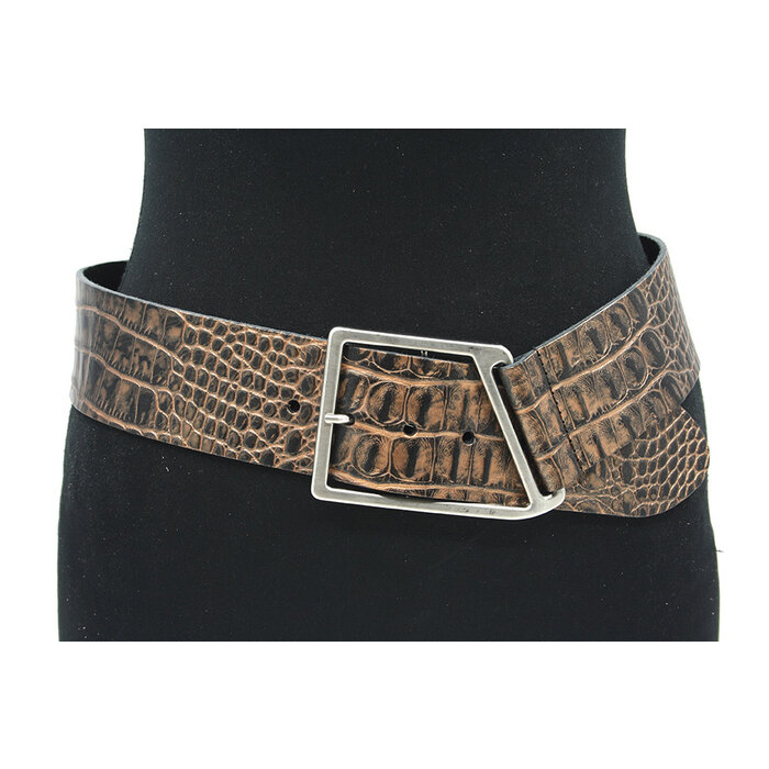 Thimbly Belts Dames brede afhangriem brons/zwart croco