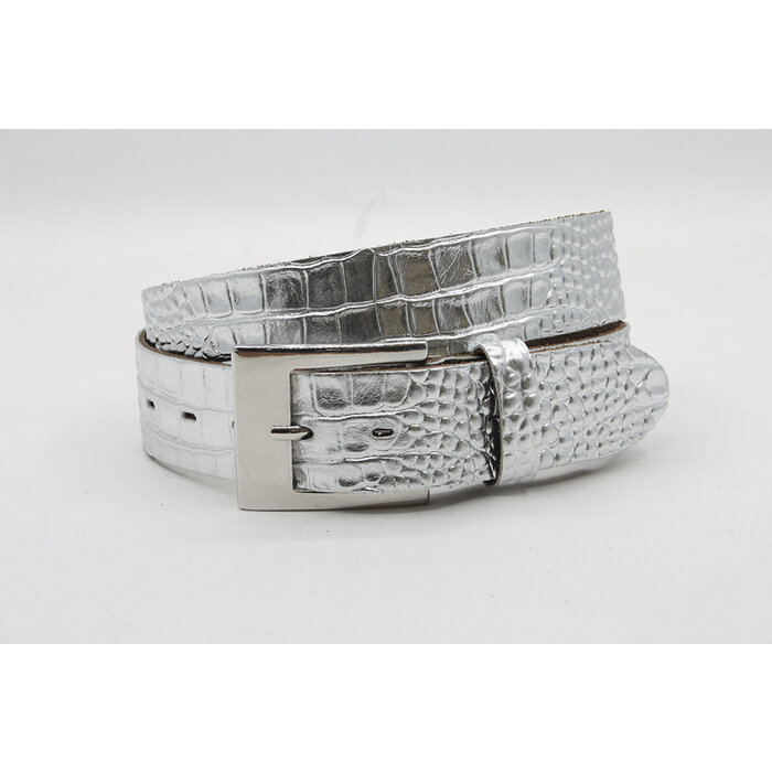 A-Zone Dames riem zilver met croco print