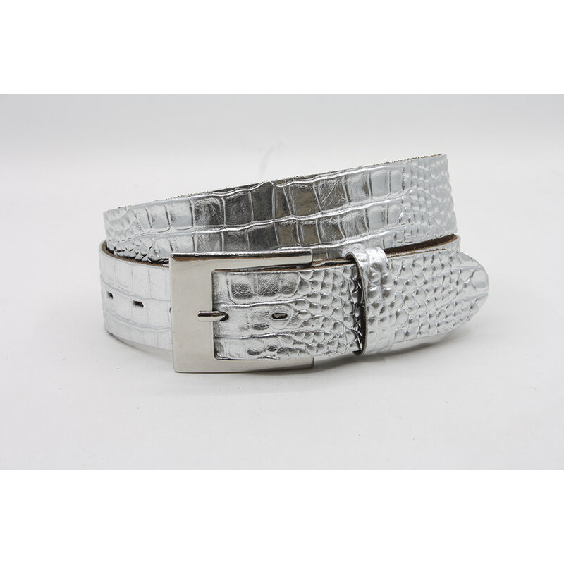 A-Zone Dames riem zilver met croco print
