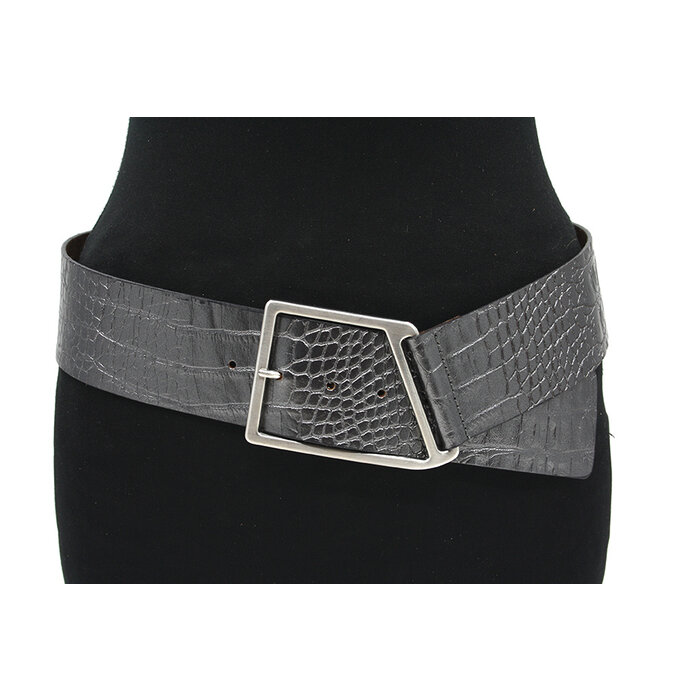 Thimbly Belts Dames brede heupriem donkerzilver reptiel