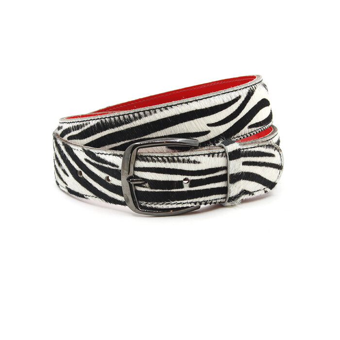 A-Zone Dames riem hair-on wit/zwart met zebraprint