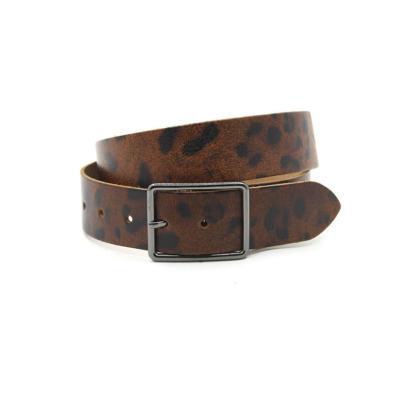 Thimbly Belts Dames riem cognac zwarte luipaardprint