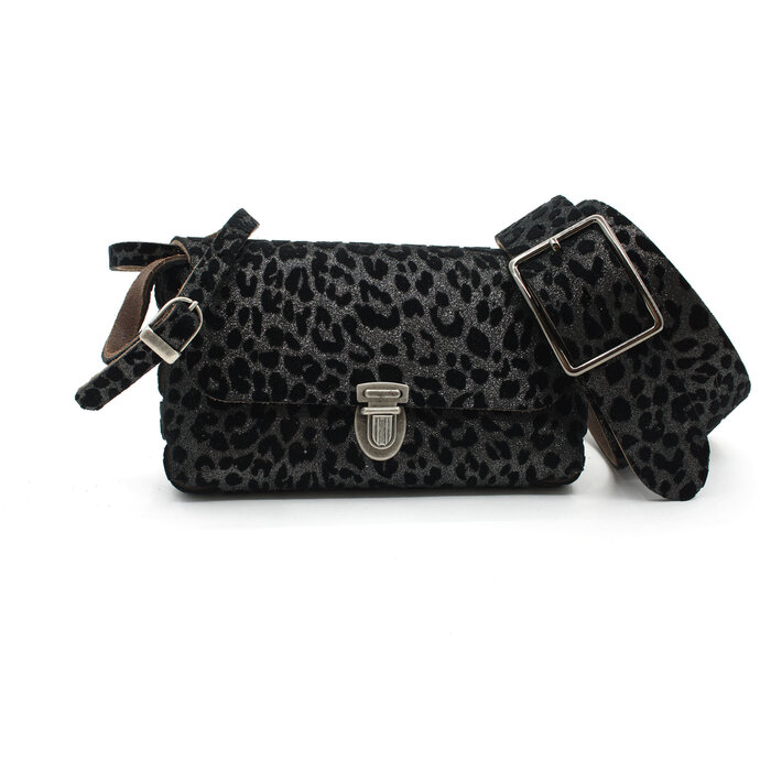 A-Zone Handgemaakt leren tasje met luipaard print fluweel