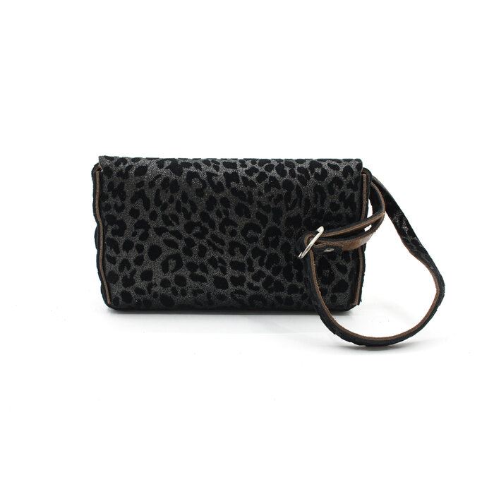 A-Zone Handgemaakt leren tasje met luipaard print fluweel