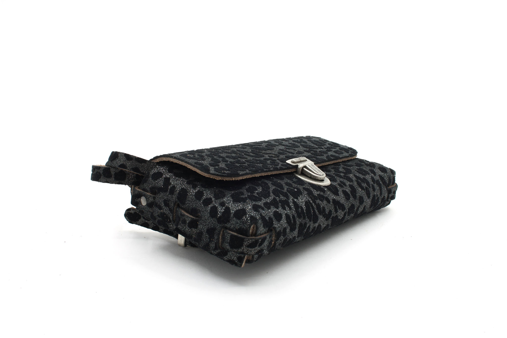 A-Zone Handgemaakt leren tasje met luipaard print fluweel