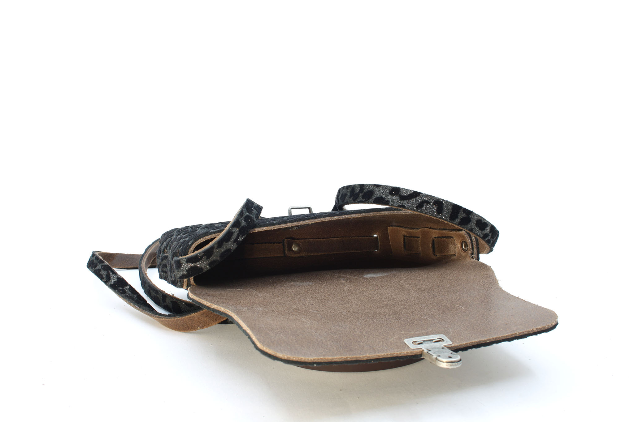 A-Zone Handgemaakt leren tasje met luipaard print fluweel