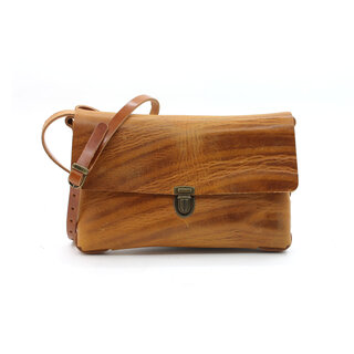 A-Zone Handgemaakt vol nerf leren tasje cognac