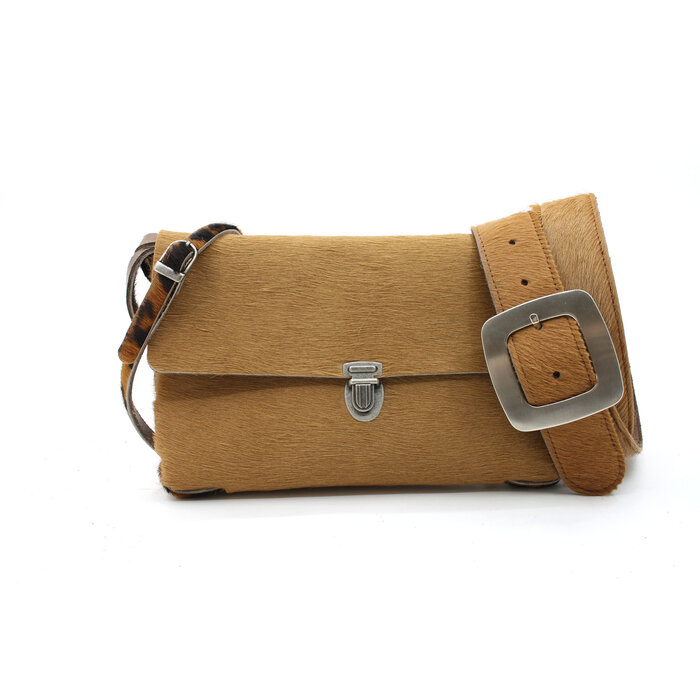 A-Zone Handgemaakt leren tasje hair-on camel