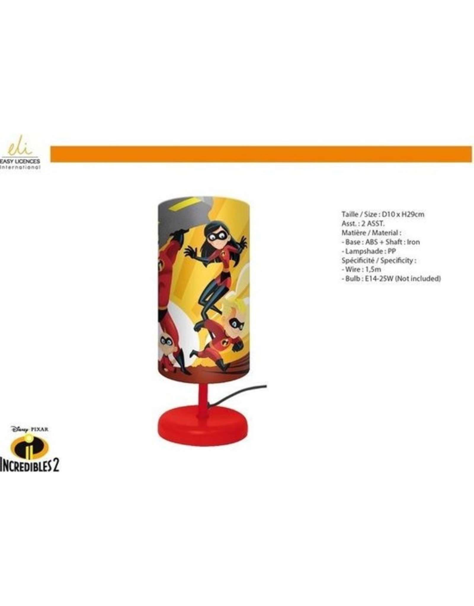 Disney - Incredibles 2 - Nachtlampje kinderen - Rood - 29cm