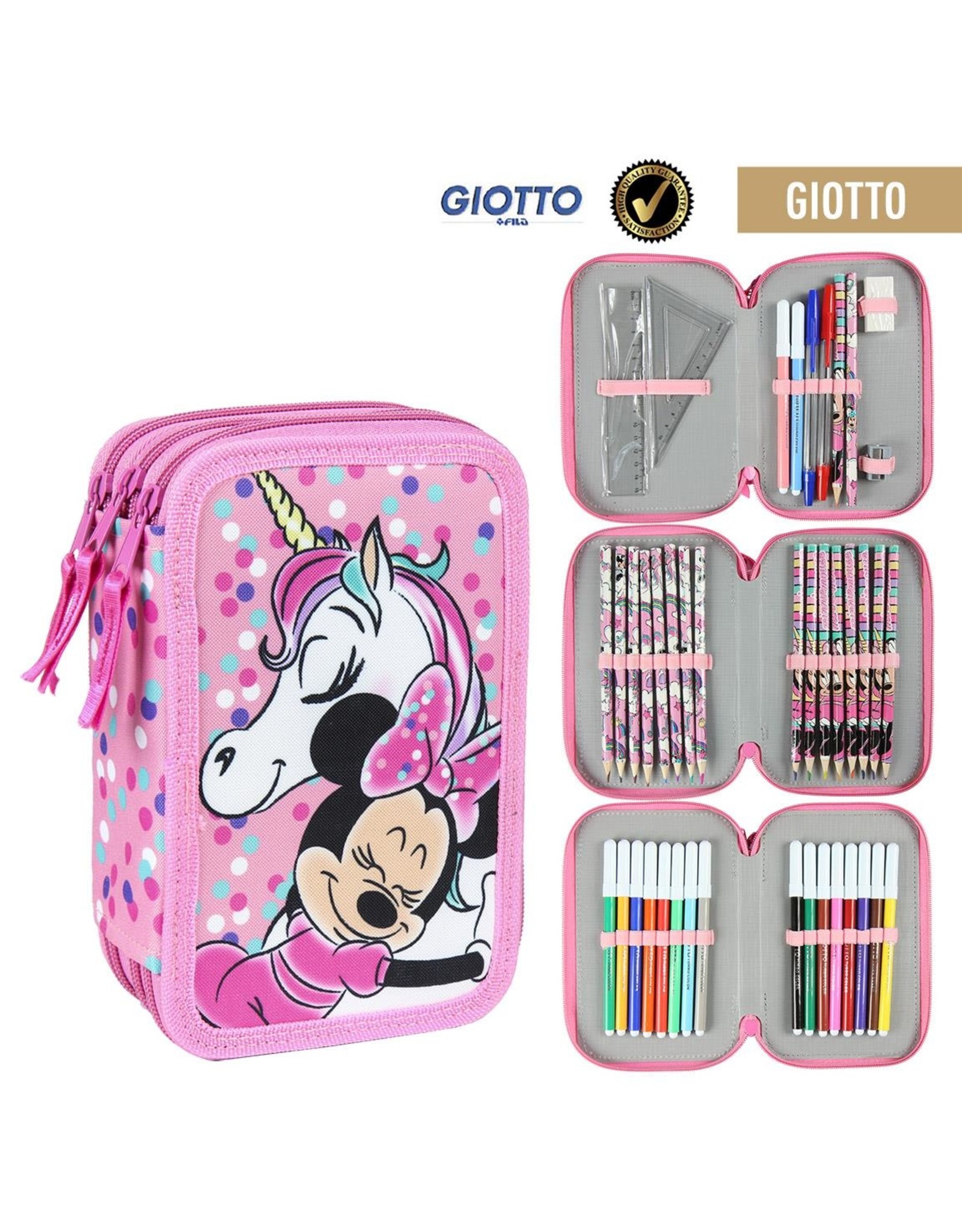 Disney Disney Minnie Mouse Driedubbele etui met inhoud Eenhoorn - 3 vakken