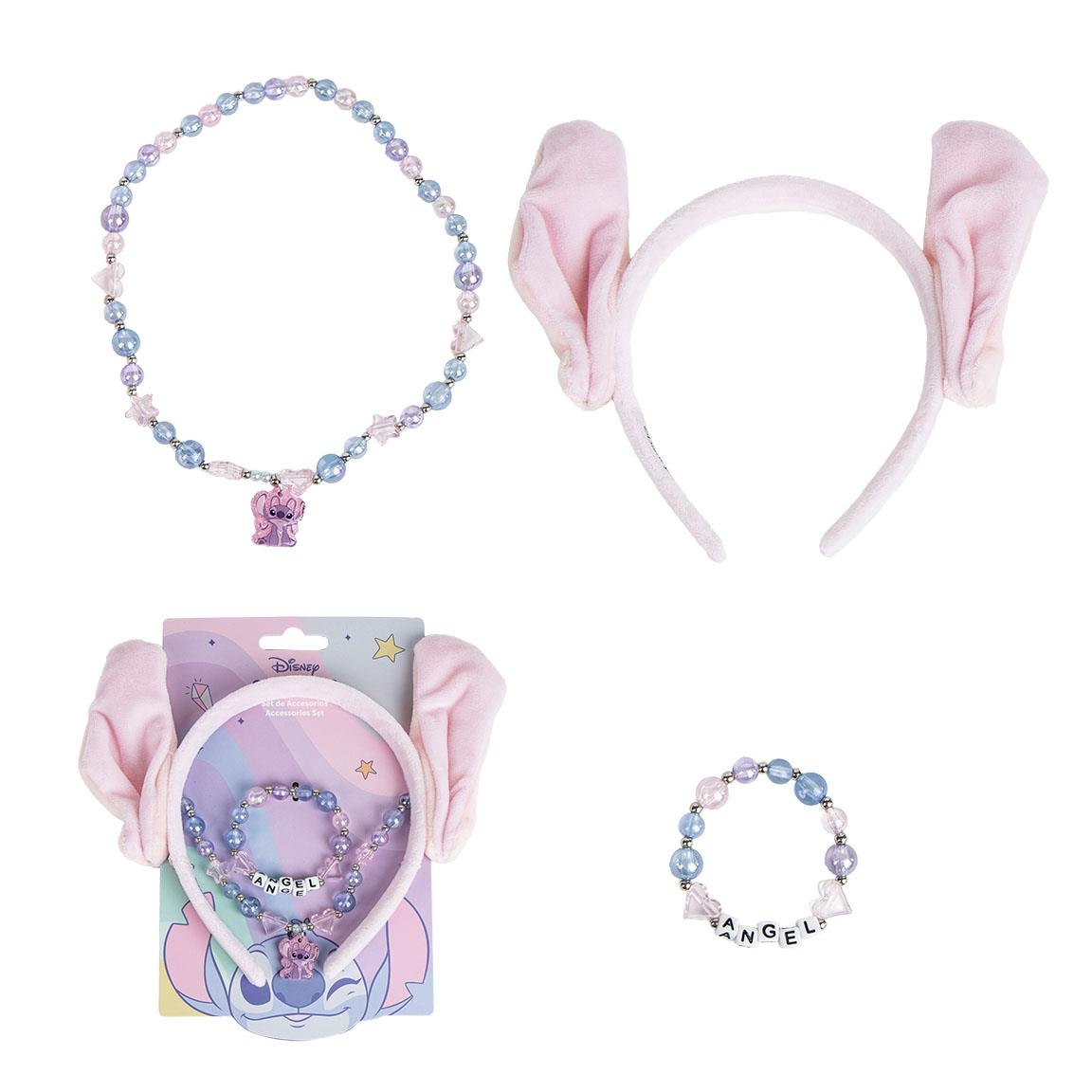 Disney Stitch and Angel Hairband Bracelet and Necklace Girls Pink