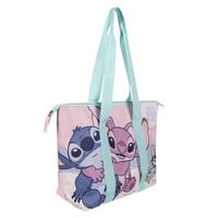 Disney Stitch Strandtas – Grote Schoudertas met Angel – Lichtroze & Blauw – Ritsvak & Binnenvak
