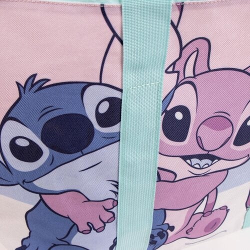 Disney Disney Stitch Strandtas – Grote Schoudertas met Angel – Lichtroze & Blauw – Ritsvak & Binnenvak
