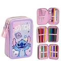 Disney Stitch Pencil Case for Girls – 3-Zip – 44-Piece Filled – Drawing & Writing – Kids School Case
