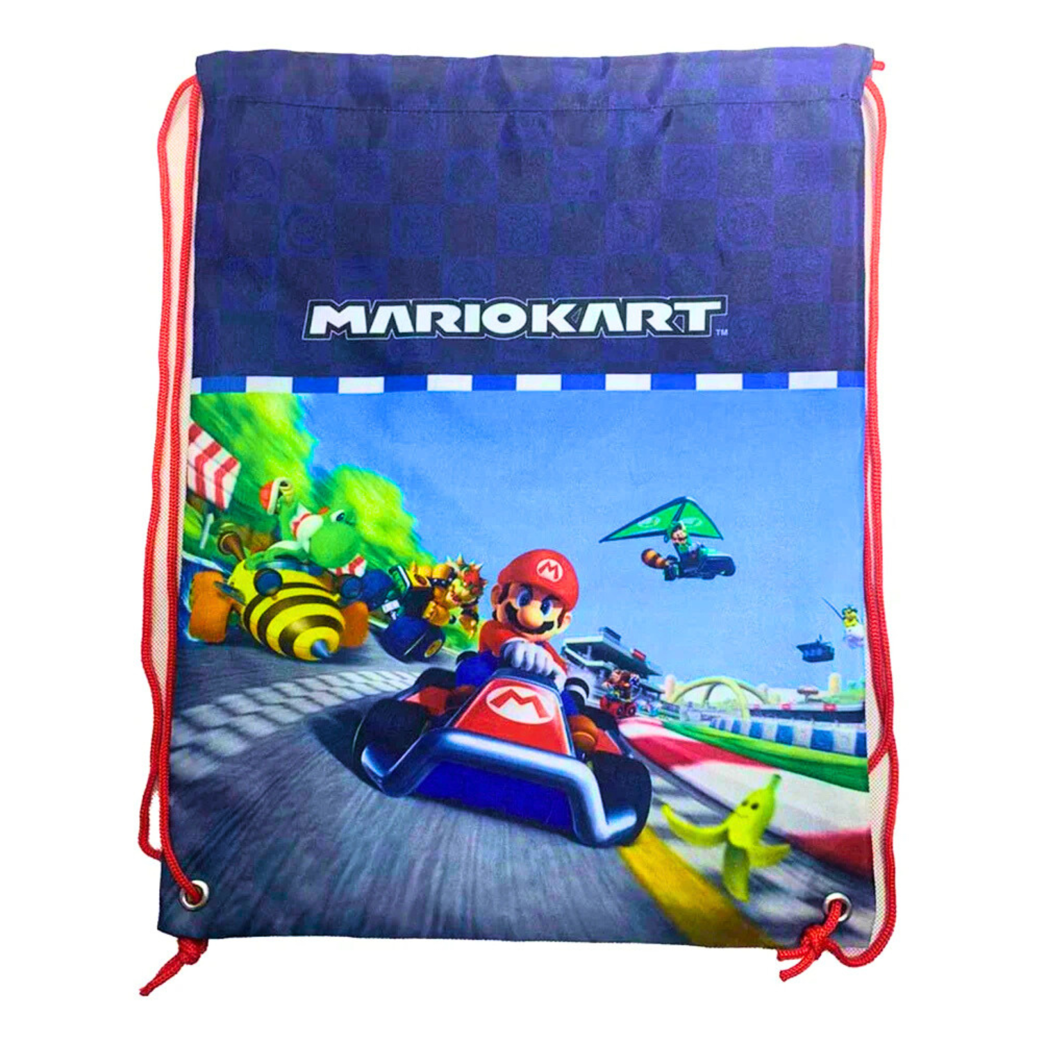 Super Mario Mario Kart Drawstring Bag for Kids – Swim Bag for Boys – Blue Red – Cinch Closure