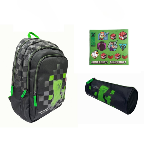 Minecraft Minecraft Rucksack Set 3-teilig – Creeper Design mit 2 Fächern – Inkl. Mäppchen & Stickerbogen Minecraft Minecraft Rucksack Set 3-teilig – Creeper Design mit 2 Fächern – Inkl. Mäppchen & Stickerbogen