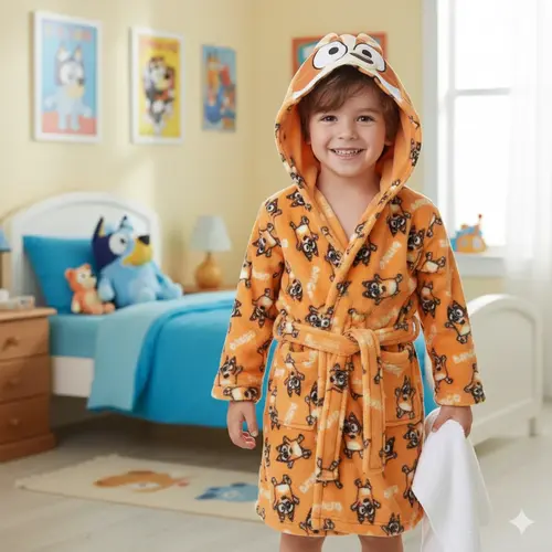 Bluey Bluey Bademantel Kinder – Bingo Morgenmantel mit Kapuze Jungen & Mädchen – Fleece Bluey Bluey Bademantel Kinder – Bingo Morgenmantel mit Kapuze Jungen & Mädchen – Fleece