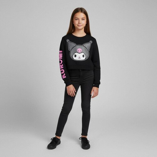 Hello Kitty Hello Kitty Kuromi Sweater Girls – Black Cropped Jumper – Official Sanrio Hello Kitty Hello Kitty Kuromi Sweater Girls – Black Cropped Jumper – Official Sanrio