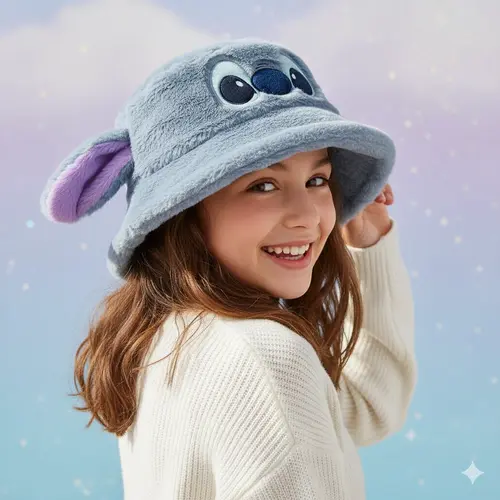 Disney Disney Stitch Mütze Kinder – Blaue Plüschhut mit Ohren – Offiziell Disney