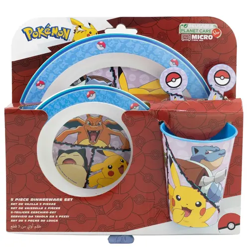 Pokemon Pokémon 5-Delige Eetset – Bord, Kom, Beker en Bestek – Kinder Serviesset met Pikachu en Charizard