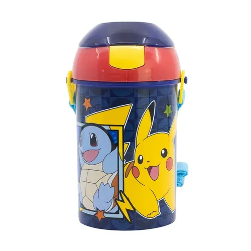 Pokemon Pokémon Drinkbeker met Rietje en Draagband – BPA-vrije Kinder Drinkfles – Blauw Rood met Pikachu