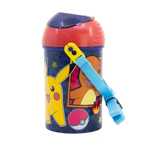 Pokemon Pokémon Drinkbeker met Rietje en Draagband – BPA-vrije Kinder Drinkfles – Blauw Rood met Pikachu