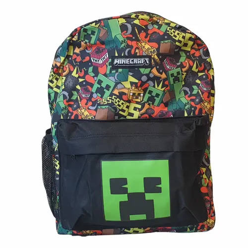 Minecraft Minecraft Rugzak voor Jongens en Meisjes – Creeper Schooltas met Voorvak en Drinkflesvak – Officieel Gelicenseerd