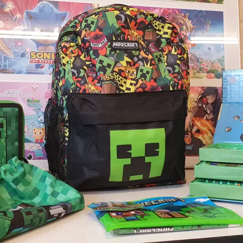 Minecraft Minecraft Rugzak voor Jongens en Meisjes – Creeper Schooltas met Voorvak en Drinkflesvak – Officieel Gelicenseerd