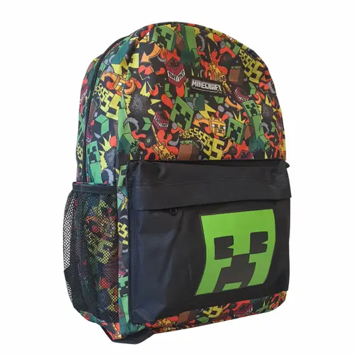 Minecraft Minecraft Rugzak voor Jongens en Meisjes – Creeper Schooltas met Voorvak en Drinkflesvak – Officieel Gelicenseerd