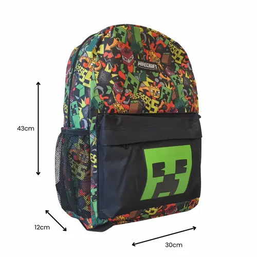Minecraft Minecraft Rugzak voor Jongens en Meisjes – Creeper Schooltas met Voorvak en Drinkflesvak – Officieel Gelicenseerd