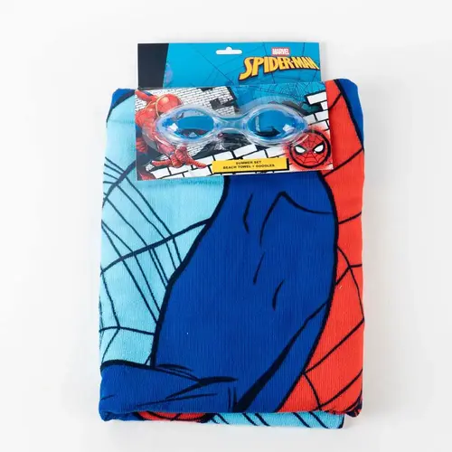 Marvel Spiderman Beach Towel and Goggles Set – Polyester Towel – Quick Dry – Beach and Pool